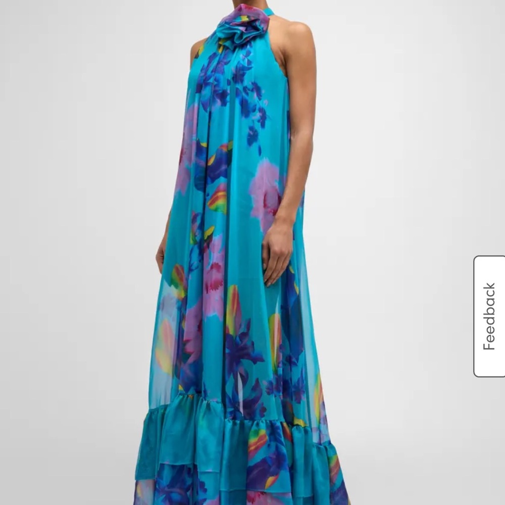 Beautiful and elegant Jovani
Floral-Print Halter Trapeze Gown